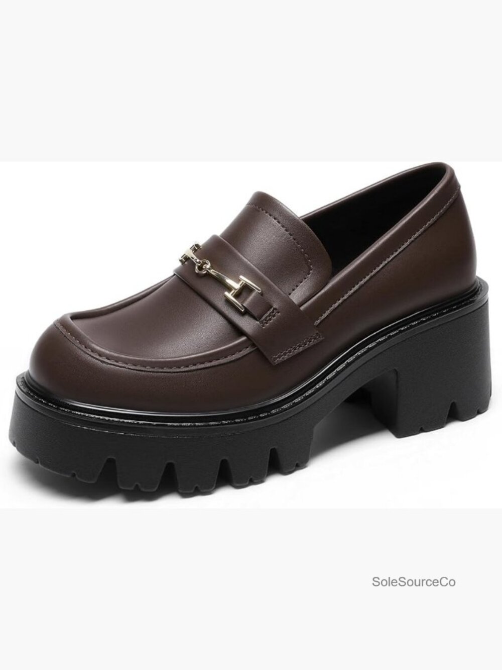 Chunky Heel Platform Loafers Slip On Lug Sole Dress Office Shoes